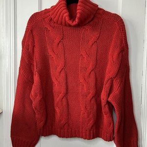 Red Crop Drop Sleeve Cable Knit Sweater